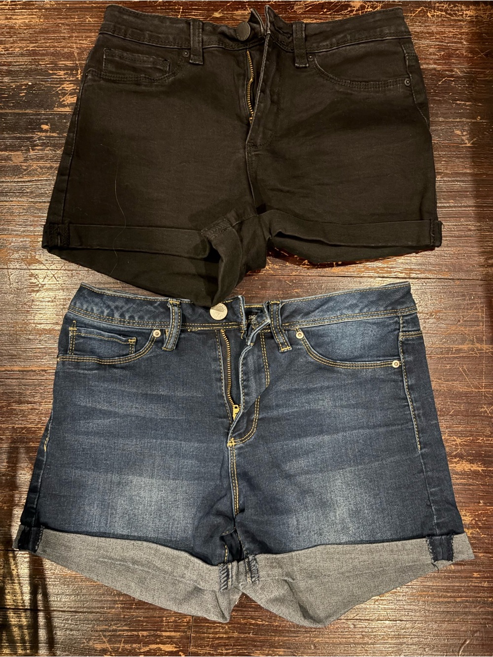 YMI Black and Blue Denim Cuffed Shorts 2 pair size 5